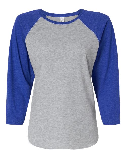 LAT 3530 — Women's Baseball Fine Jersey Three-Quarter Sleeve Tee — Vintage Heather/ Vintage Royal