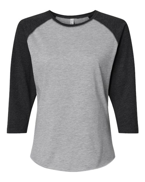 LAT 3530 — Women's Baseball Fine Jersey Three-Quarter Sleeve Tee — Vintage Heather/ Vintage Smoke