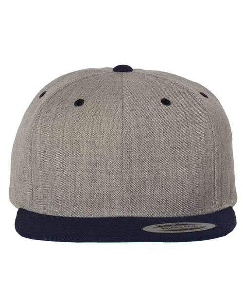 YP Classics 6089M — Premium Flat Bill Snapback Cap — Heather Grey/ Navy
