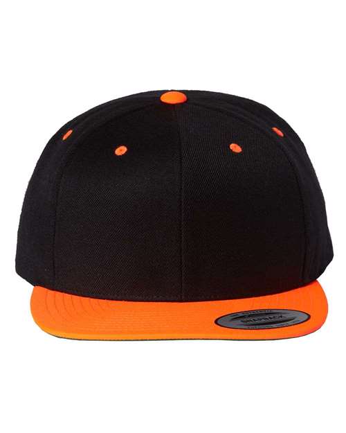 YP Classics 6089M — Premium Flat Bill Snapback Cap — Black/ Neon Orange