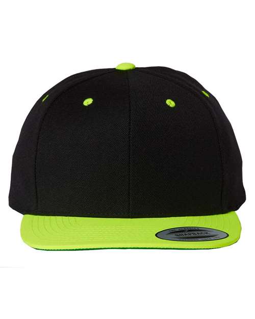 YP Classics 6089M — Premium Flat Bill Snapback Cap — Black/ Neon Green
