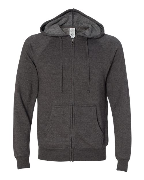 Independent Trading Co. PRM33SBZ — Unisex Special Blend Raglan Full-Zip Hooded Sweatshirt — Carbon