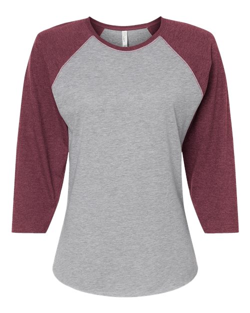 LAT 3530 — Women's Baseball Fine Jersey Three-Quarter Sleeve Tee — Vintage Heather/ Vintage Burgundy