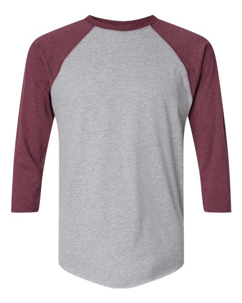 LAT 6930 — Men's Baseball Fine Jersey Three-Quarter Sleeve Tee — Vintage Heather/ Vintage Burgundy