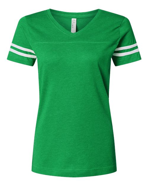 LAT 3537 — Women's Football V-Neck Fine Jersey Tee — Vintage Green/ White