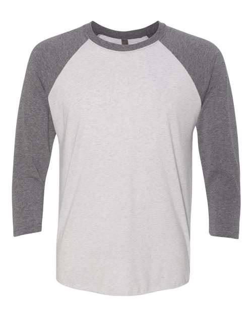 Next Level 6051 — Unisex Triblend Three-Quarter Raglan T-Shirt — Premium Heather Sleeves/ Heather White Body