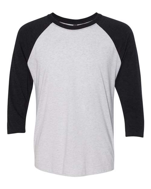 Next Level 6051 — Unisex Triblend Three-Quarter Raglan T-Shirt — Vintage Black Sleeves/ Heather White Body