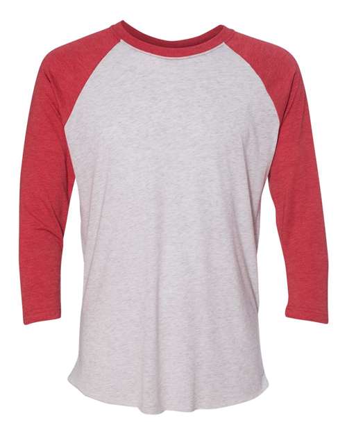 Next Level 6051 — Unisex Triblend Three-Quarter Raglan T-Shirt — Vintage Red Sleeves/ Heather White Body