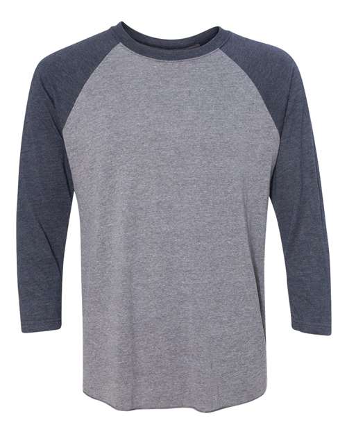 Next Level 6051 — Unisex Triblend Three-Quarter Raglan T-Shirt — Vintage Navy Sleeves/ Premium Heather Body