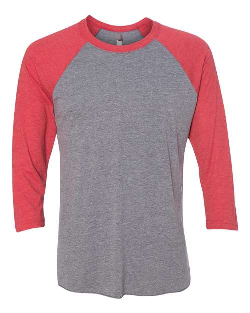 Next Level 6051 — Unisex Triblend Three-Quarter Raglan T-Shirt — Vintage Red Sleeves/ Premium Heather Body