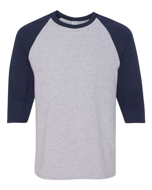 Gildan 5700 — Unisex Heavy Cotton™ Raglan Three-Quarter Sleeve T-Shirt — Sport Grey/ Navy