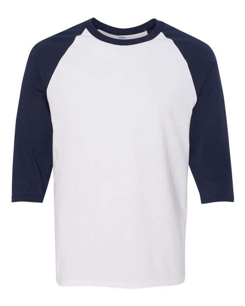 Gildan 5700 — Unisex Heavy Cotton™ Raglan Three-Quarter Sleeve T-Shirt — White/ Navy