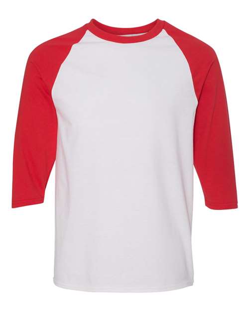 Gildan 5700 — Unisex Heavy Cotton™ Raglan Three-Quarter Sleeve T-Shirt — White/ Red