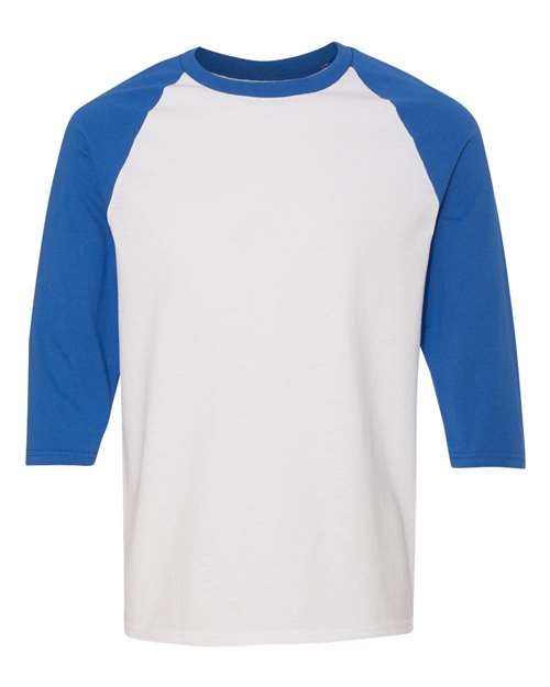 Gildan 5700 — Unisex Heavy Cotton™ Raglan Three-Quarter Sleeve T-Shirt — White/ Royal
