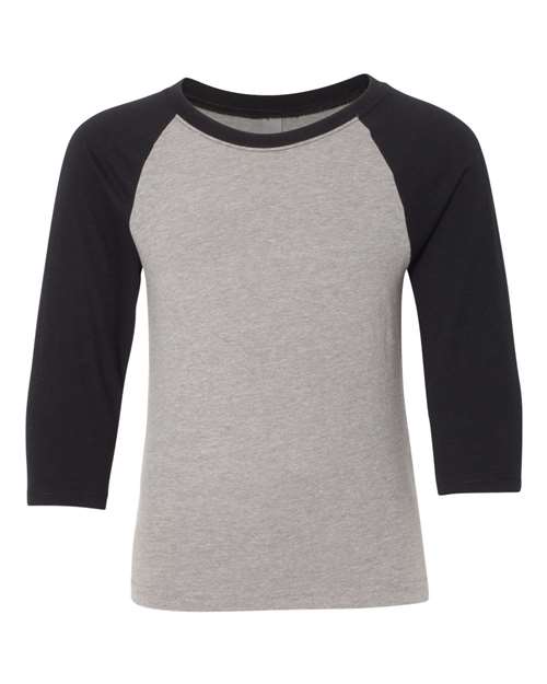 Next Level 3352 — Youth CVC Three-Quarter Sleeve Raglan T-Shirt — Black Sleeves/ Dark Heather Grey Body
