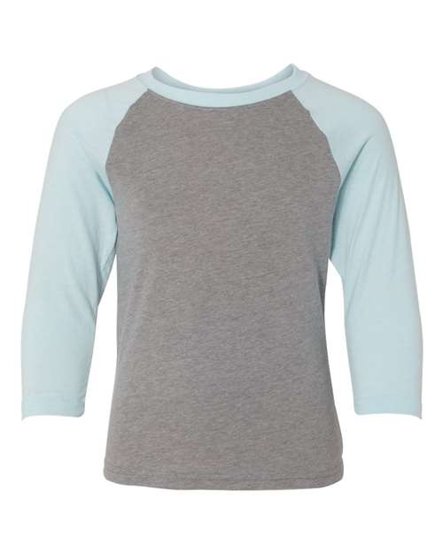 Next Level 3352 — Youth CVC Three-Quarter Sleeve Raglan T-Shirt — Ice Blue Sleeves/ Dark Heather Grey Body