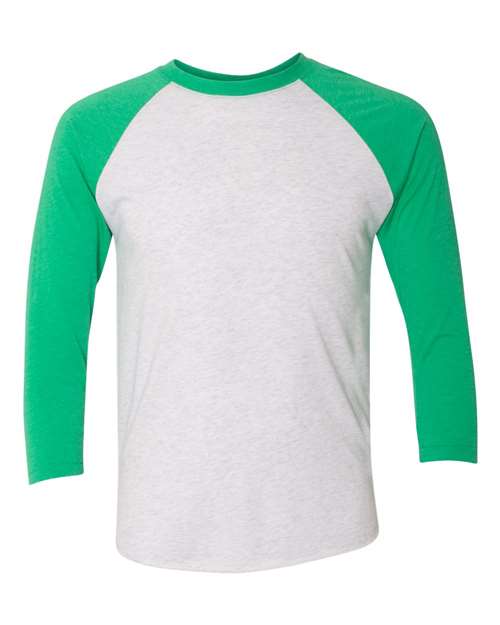Next Level 6051 — Unisex Triblend Three-Quarter Raglan T-Shirt — Envy Sleeves/ Heather White Body
