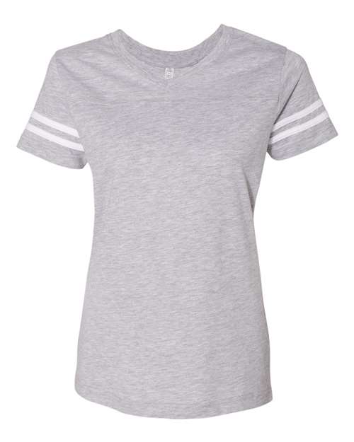 LAT 3537 — Women's Football V-Neck Fine Jersey Tee — Vintage Heather/ White