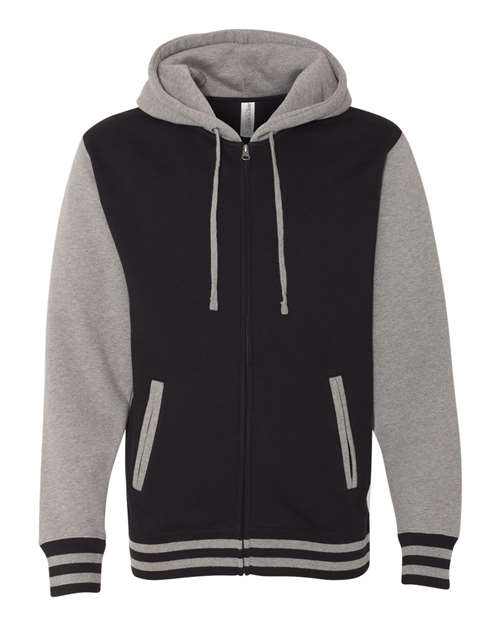 Independent Trading Co. IND45UVZ — Unisex Heavyweight Varsity Full-Zip Hooded Sweatshirt — Black/ Gunmetal Heather