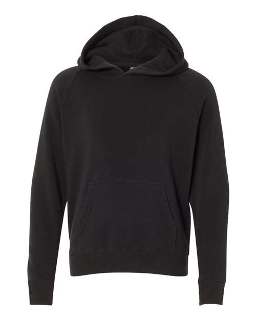 Independent Trading Co. PRM15YSB — Youth Lightweight Special Blend Raglan Hooded Sweatshirt — Black