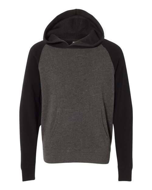 Independent Trading Co. PRM15YSB — Youth Lightweight Special Blend Raglan Hooded Sweatshirt — Carbon/ Black