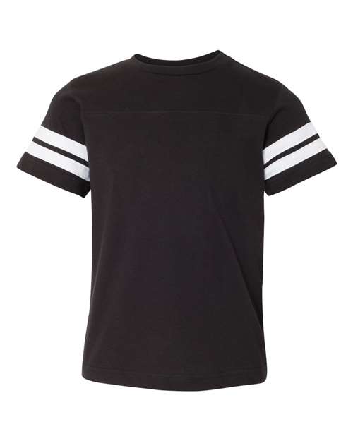 LAT 6137 — Youth Football Fine Jersey Tee — Black Solid/ White