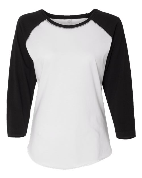 LAT 3530 — Women's Baseball Fine Jersey Three-Quarter Sleeve Tee — White Solid/ Black