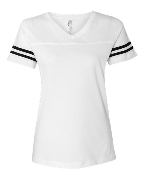 LAT 3537 — Women's Football V-Neck Fine Jersey Tee — White Solid/ Black