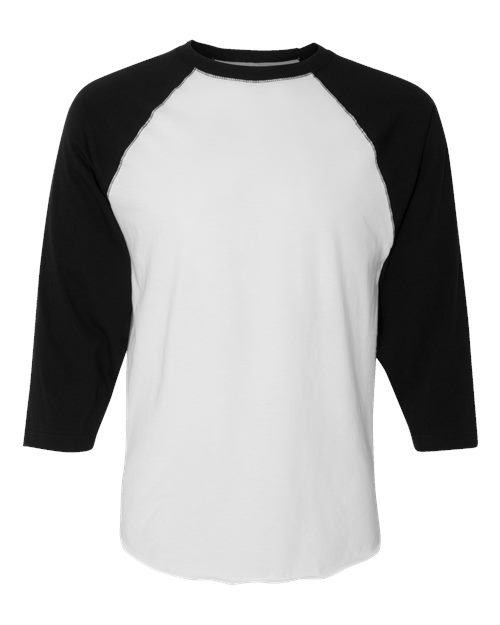 LAT 6930 — Unisex Baseball Fine Jersey Three-Quarter Sleeve Tee — White Solid/ Black