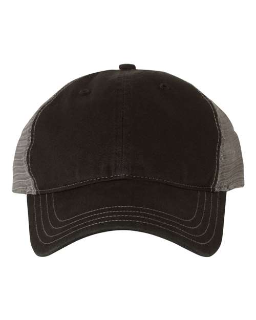 Richardson 111 — Garment-Washed Trucker Cap — Black/ Charcoal