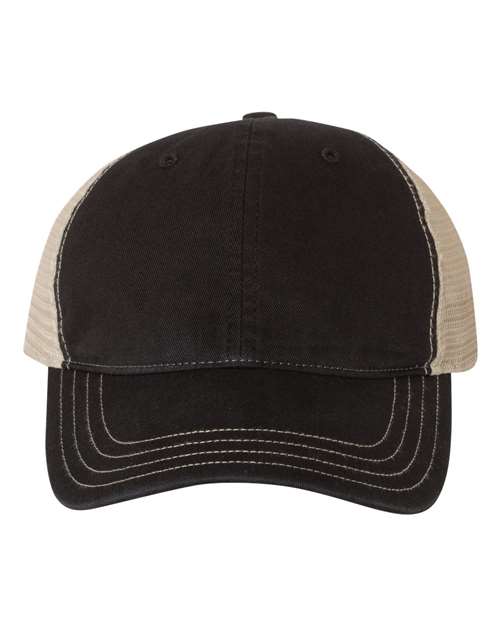 Richardson 111 — Garment-Washed Trucker Cap — Black/ Khaki