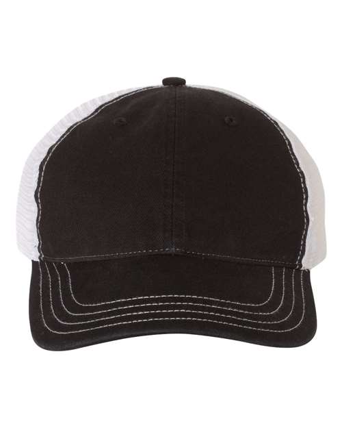 Richardson 111 — Garment-Washed Trucker Cap — Black/ White