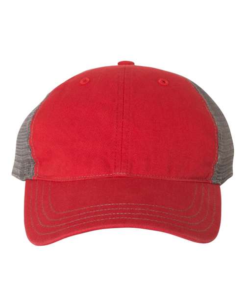 Richardson 111 — Garment-Washed Trucker Cap — Red/ Charcoal