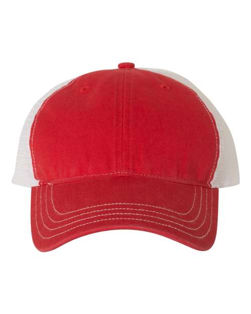 Richardson 111 — Garment-Washed Trucker Cap — Red/ White