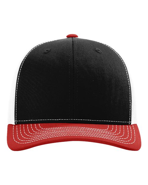 Richardson 112 — Snapback Trucker Cap — Black/ White/ Red