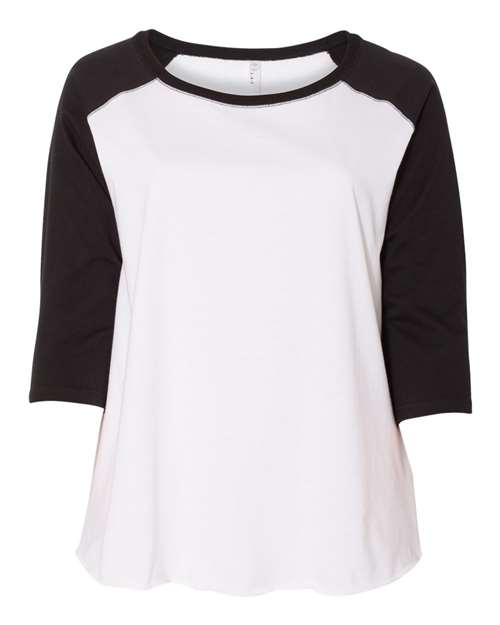 LAT 3830 — Women's Curvy Collection Baseball Three-Quarter Sleeve Tee — White/ Black