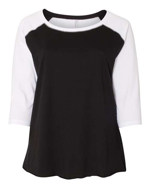 LAT 3830 — Women's Curvy Collection Baseball Three-Quarter Sleeve Tee — Black/ White
