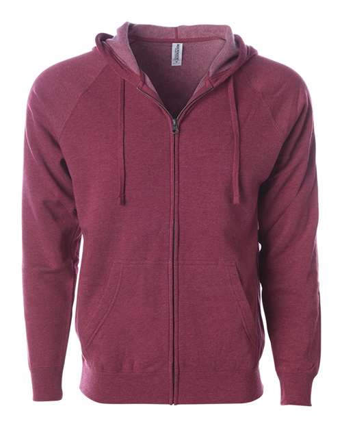 Independent Trading Co. PRM33SBZ — Unisex Special Blend Raglan Full-Zip Hooded Sweatshirt — Crimson