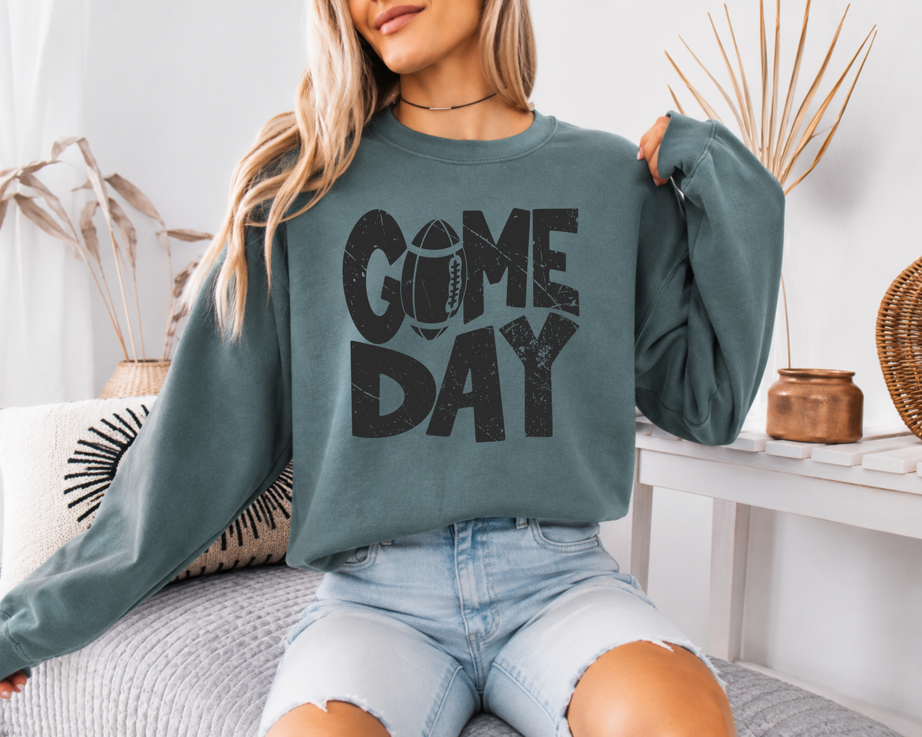 Game Day Sweatshirt, Distressed Football Crewneck, Football Season Sweater, Fall Football Sweatshirt, Comfort Colors Sweatshirt