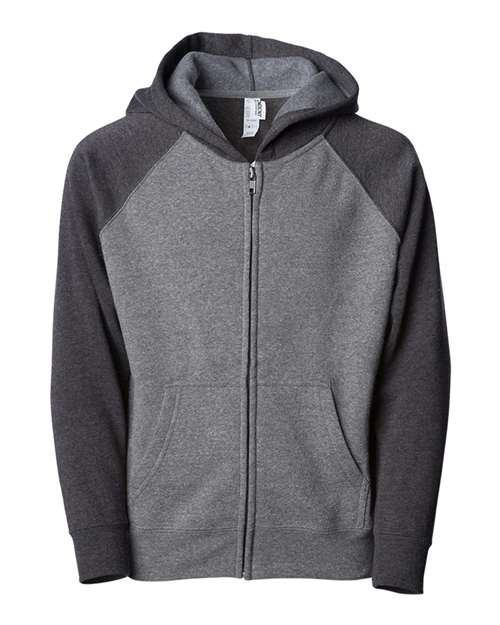 Independent Trading Co. PRM15YSBZ — Youth Lightweight Special Blend Raglan Zip Hood — Nickel/ Carbon