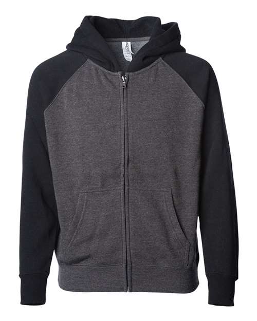Independent Trading Co. PRM10TSBZ — Toddler Lightweight Special Blend Raglan Zip Hood — Carbon/ Black