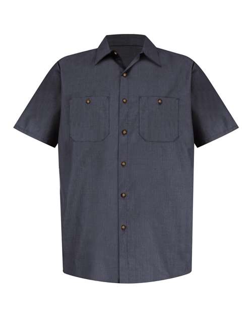 Red Kap SP24 — Men's Industrial Short Sleeve Work Shirt — Blue/ Charcoal Microcheck