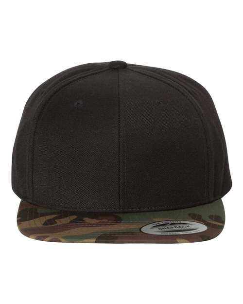 YP Classics 6089M — Premium Flat Bill Snapback Cap — Black/ Camo