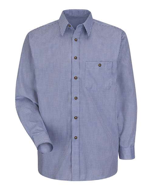 Red Kap SP74 — Men's Mini-Plaid Uniform Long Sleeve Shirt — White/ Blue Plaid - 323