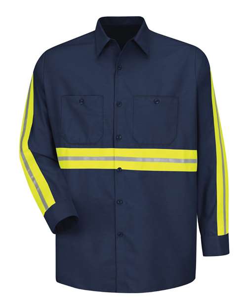 Red Kap SP14E — Men's Industrial Enhanced-Visibility Long Sleeve Work Shirt — Navy/ Yellow Trim
