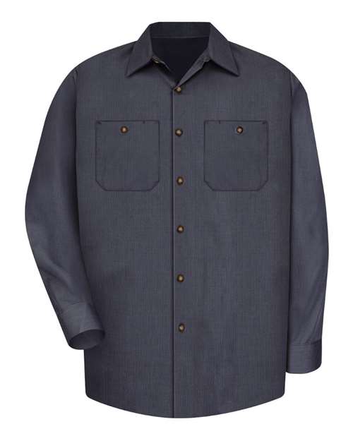Red Kap SP14 — Men's Industrial Long Sleeve Work Shirt — Blue/ Charcoal Microcheck