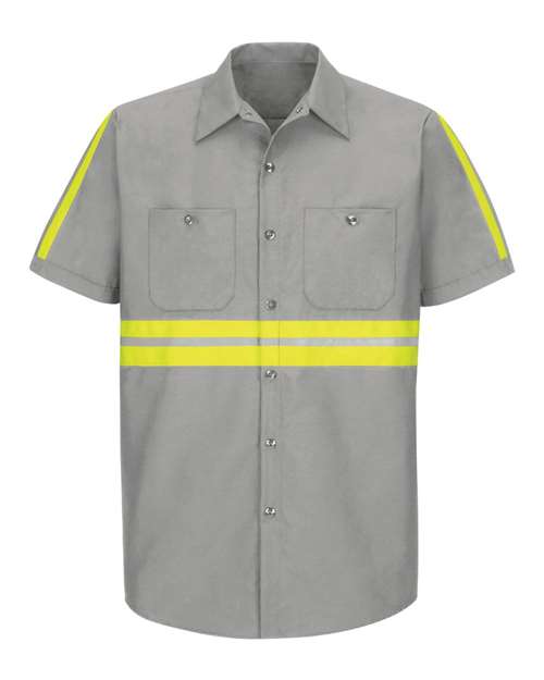 Red Kap SP24E — Men's Enhanced Visibility Industrial Work Shirt — Light Grey/ Yellow Trim