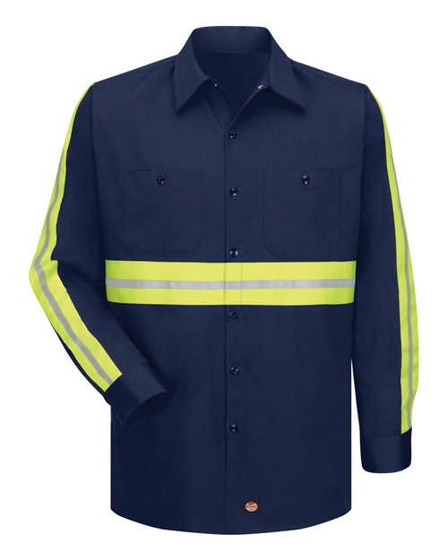 Red Kap SC30ET — Men's Tall Enhanced Visibility Long Sleeve Cotton Work Shirt — Navy