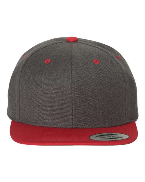 YP Classics 6089M — Premium Flat Bill Snapback Cap — Dark Heather/ Red
