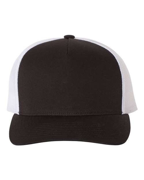 YP Classics 6506 — Five-Panel Retro Trucker Cap — Black/ White